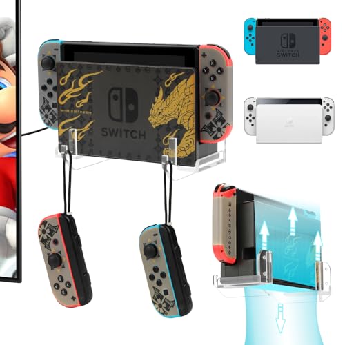 Desing Wish Switch Wandhalterung Kompatibel mit Nintendo Switch OLED/Switch OLED Dock with Joy-Con Haken Acryl Transparent Switch Halterun Controller Halter Wand für Wohnzimmer und Schlafzimmer von Desing Wish