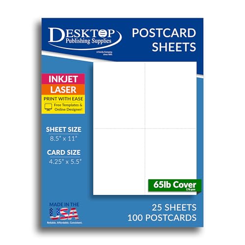 29,5 kg weiße bedruckbare Postkarten – blanko Postkartenpapier – perforiert 4 pro Blatt – für Tintenstrahldrucker / Laserdrucker – 25 Blatt / 100 Postkarten 29,5 kg weiße bedruckbare Postkarten – blanko Postkartenpapier – perforiert 4 pro Blatt – für Tintenstrahldrucker / Laserdrucker – 25 Blatt / 100 Postkarten von Desktop Publishing Supplies