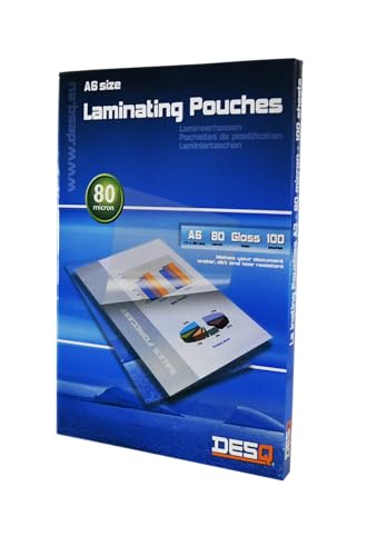 DESQ® Laminierfolie - DIN A6, 80 Mikron, Glänzend, mit abgerundeten Ecken, Laminiertaschen, 100 Stück, 111 x 154 mm, Premium von Desq
