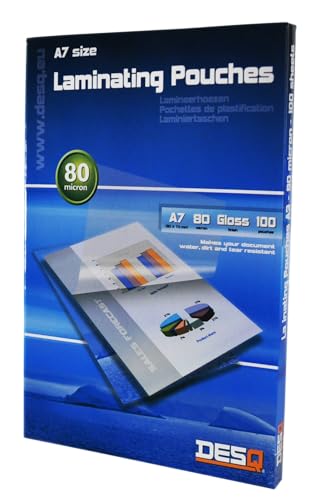 DESQ® Laminierfolie - DIN A7, 80 Mikron, Glänzend, mit abgerundeten Ecken, Laminiertaschen, 100 Stück, 80 x 111 mm, Premium von Desq