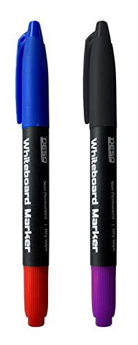 DESQ® Twin Whiteboard-Marker | Set aus 2 Marker | 4 Farben | Doppelkopf | Feine Spitze | Keilspitze, Schwarz von Desq