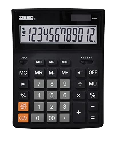 DESQ Tischrechner | 12-stelliges Display| XLarge |Doppelter Speicher | MU, 30444, Schwarz von Desq