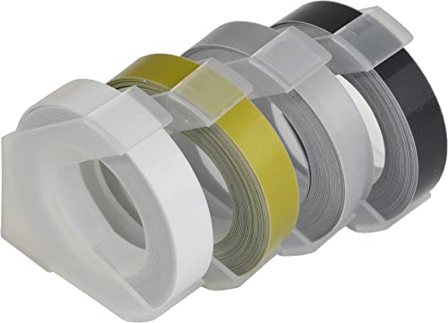 Desq® Prägeetiketten 9 mm Traditional Set | 3mtr Band je Farbe | Transparent, Gold, Silber und Schwarz von Desq