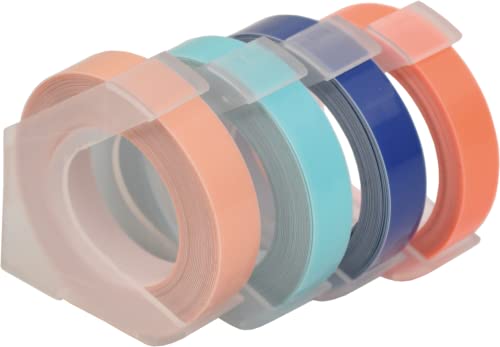 Desq® Prägeetiketten 9 mm Trendy Set | 3mtr Band je Farbe | Babyrosa, Minze, Ozeanblau und Fluo Orange von Desq