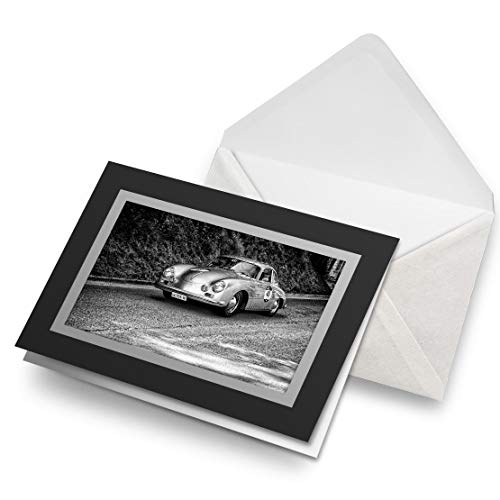 Grußkarten Schwarz (Einsatz) BW - Vintage Rennauto Sport Porsche Blanko Grußkarte Geburtstag Kinder Party Jungen Mädchen #35410 von Destination Vinyl ltd