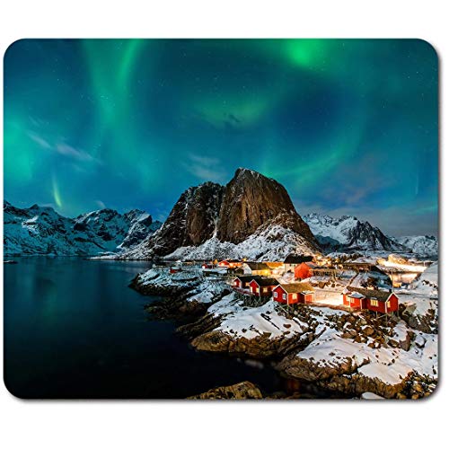 Mauspad Rechteck - Aurora Borealis Hamnoy Norwegen 23,5 x 19,6 cm (9,3 x 7,7 Zoll) für Computer & Laptop, Büro, rutschfeste Unterseite #44162 von Destination