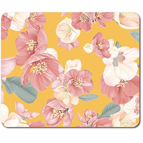 Rechteckiges Mauspad – Japanische Quitte Blumen Vintage Floral 23,5 x 19,6 cm (9,3 x 7,7 Zoll) für Computer & Laptop, Büro, rutschfeste Unterseite #45434 von Destination