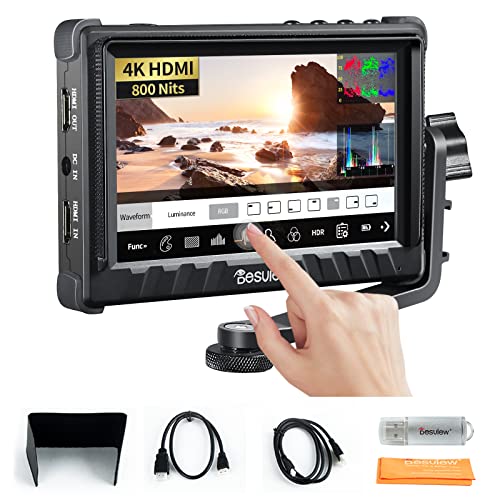 Desview P5II Touchscreen Kamera Field Monitor, 5,5 Zoll 800 Nits DSLR Monitor mit 3D LUT Waveform Peaking Focus Assist und 4K HDMI Eingang/Ausgang, Inklusive Sonnenschirm und Kipparm von Desview