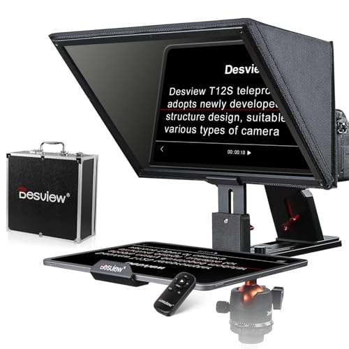 Desview T12S Teleprompter aus Aluminiumlegierung, 12,9 Zoll Hochauflösendes Display Metall Teleprompter mit Fernbedienung APP Kompatibel mit iPad, Tablet, Smartphone für Camcorder DSLR Kamera von Desview