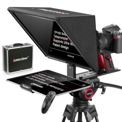 Desview TP150 Teleprompter, 15 Zoll Teleprompters aus Aluminiumlegierung mit Fernbedienung und App Kompatibel mit Smartphone iPad iOS/Android-Tablet DSLR-Kamera für Videoaufnahme und Live-Streaming von Desview