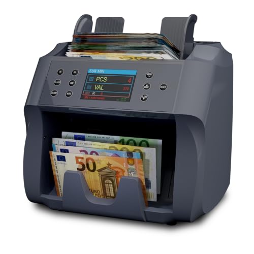 Detectalia V500 Banknotenzähler mit Value-Funktion für gemischte Banknoten 5 EUR, GBP, USD, CAD, MXN - 2 CIS Sensor und Seriennummernerkennung von Detectalia
