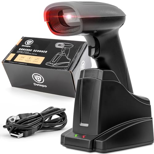 Detepo Wireless Barcode und QR-Scanner | USB-Eingang & Bluetooth | 3 Betriebsmodi | Smart Base | Ergonomisches Design | 1500mAh aufladbarer Lithium-Akku | Bis zu 70m Signal-Empfang (DB105) (DB103) von Detepo