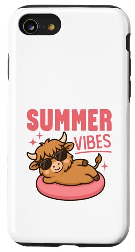 Süße Sommer-Vibes Kawaii-Hochlandkuh auf einer Röhre Poolzeit Hülle für iPhone SE (2020) / 7 / 8 von Detour Shirts