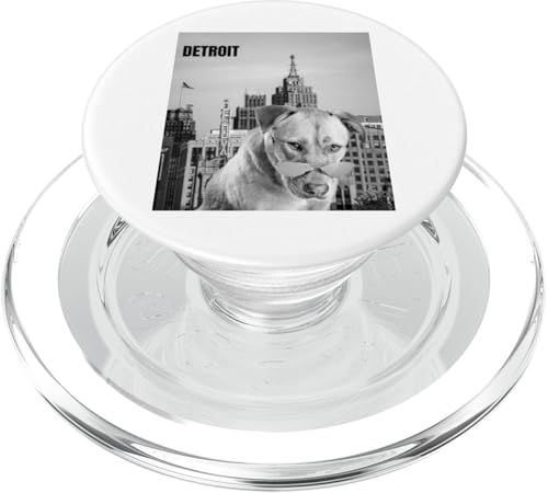 Detroit Hund in Sonnenbrille Moody Skyline Selfie Schwarz & Weiß PopSockets PopGrip für MagSafe Detroit Hund in Sonnenbrille Moody Skyline Selfie Schwarz & Weiß PopSockets PopGrip für MagSafe von Detroit Original Apparel
