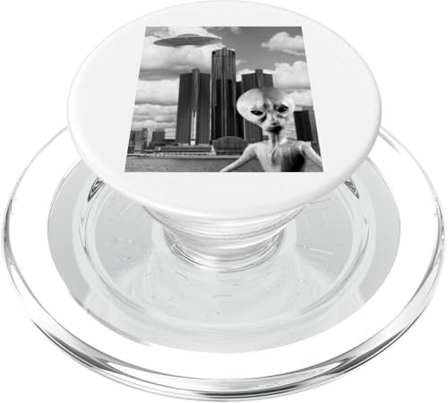 Detroiter UFO-Alien-Begegnung Science-Fiction-Skyline von Michigan PopSockets PopGrip für MagSafe Detroiter UFO-Alien-Begegnung Science-Fiction-Skyline von Michigan PopSockets PopGrip für MagSafe von Detroit Original Apparel
