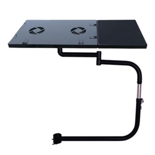 Dettchan Schwarz Laptop Halterung, Edelstahlrohr Stuhl Arm KlemmstüTze Laptop Halter Armlehne Laptophalter mit USB-lüfter 45x22,5cm von Dettchan