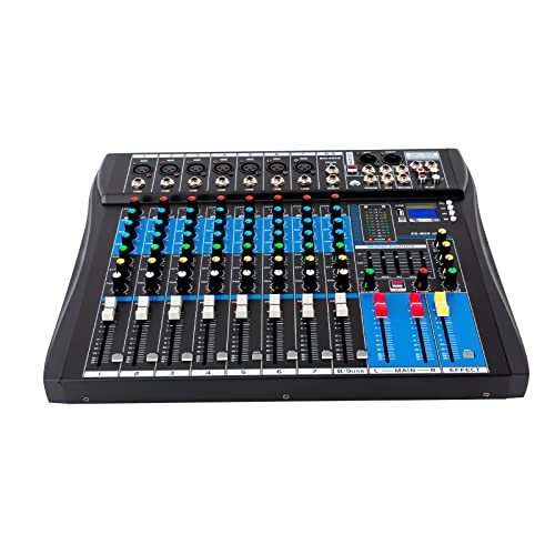 Schwarz 8 Kanal Stereo Sound Mischpult, Bluetooth USB Live Mischpult Aufnahme Computerwiedergabe Phantomspeisung USB DigitalAudio Mixer Verstärker, 38 * 31 * 3.5cm von Dettchan