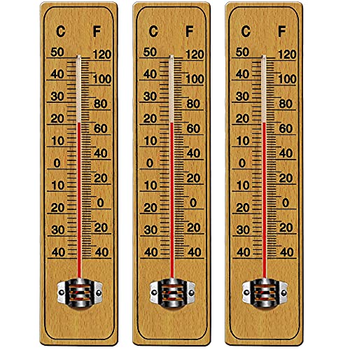 DEUBA® 3x Garten Thermometer mit Celsius Fahrenheit Skala Haushalt Analog Außenthermometer Aufhängung Wetterstation Holz von Deuba