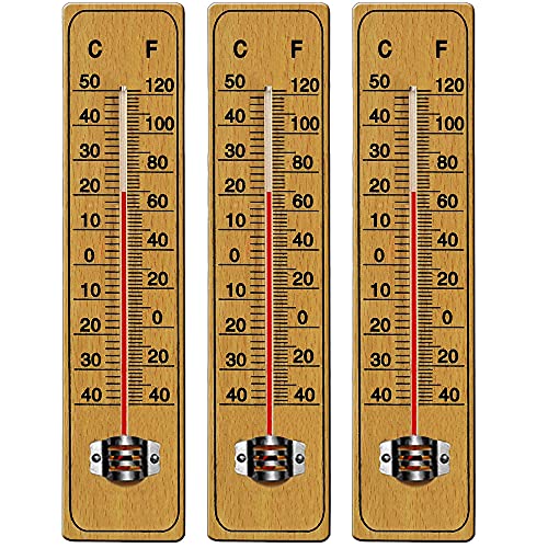 DEUBA® 3x Garten Thermometer mit Celsius Fahrenheit Skala Haushalt Analog Außenthermometer Aufhängung Wetterstation Holz von Deuba