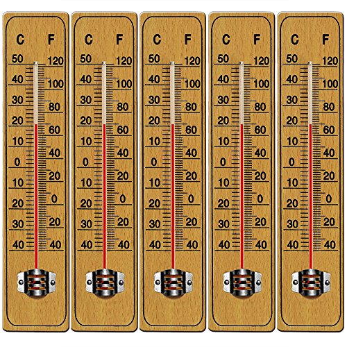 DEUBA® 5x Garten Thermometer mit Celsius Fahrenheit Skala Haushalt Analog Außenthermometer Aufhängung Wetterstation Holz von Deuba