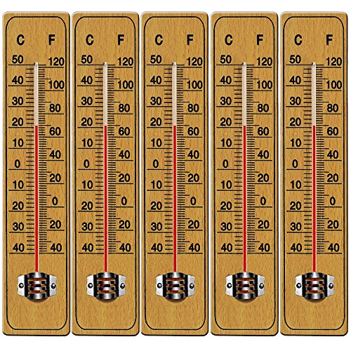 DEUBA® 5x Garten Thermometer mit Celsius Fahrenheit Skala Haushalt Analog Außenthermometer Aufhängung Wetterstation Holz von Deuba
