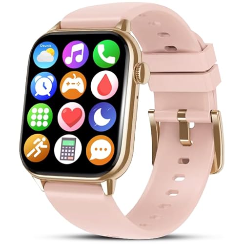 Deunis H6 Smartwatch 1,90 Zoll mit Telefonfunktion für Damen Herren kompatibel mit Android iOS, Schlafmonitor HD06 Schrittzähler Fitness Tracker, Fitnessuhr, Sportuhr, Armbanduhr…(Rosa Gold) von Deunis
