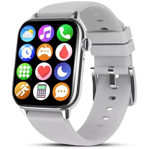 Deunis H6 Smartwatch 1,90 Zoll mit Telefonfunktion für Damen Herren kompatibel mit Android iOS, Schlafmonitor HD06 Schrittzähler Fitness Tracker, Fitnessuhr, Sportuhr, Armbanduhr…(Silber) von Deunis