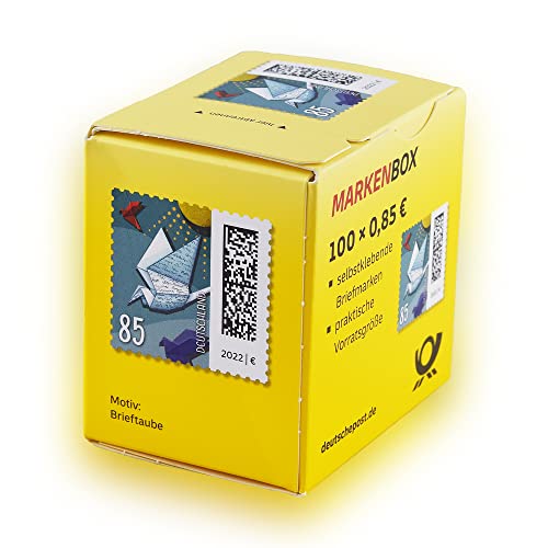 100 Stück 0,85 EUR postfrische Briefmarken in Briefmarkenbox Frankaturware (Motiv: Brieftaube) Rolle von Deutsche Post