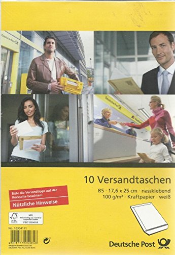 Deutsche Post - 10 Versandtaschen - B5 weiß nassklebend ohne Fenster von Deutsche Post