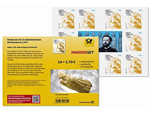 Markenset Ernst Barlach Briefmarke zu 2,70 € selbstklebend 10er-Set Marken 10 Stück 270 ct. von Deutsche Post