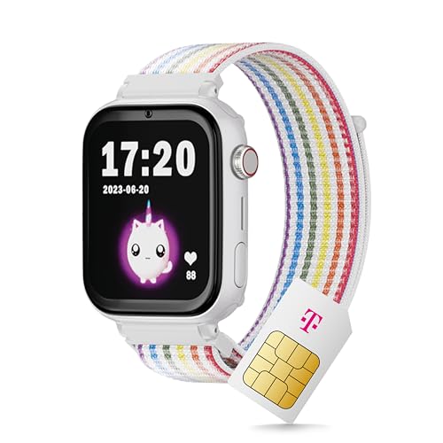 SaveFamily SaveWatch+ Kinder Smartwatch mit Telekom SIM-Karte + 30€ Amazon-Gutschein nach Registrierung - Kinderuhr mit GPS und Anruf Funktion, Nachrichten, Schulmodus, SOS (Regenbogen | Weiß) von Deutsche Telekom