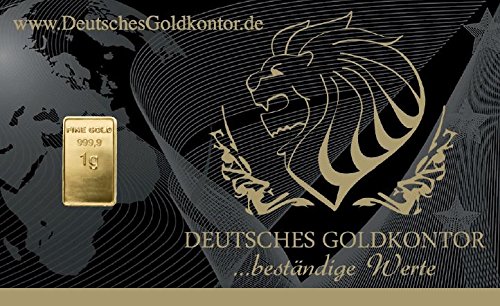 1,0 Gramm Gold Goldbarren Barren Bullion / 999,9 Feingold Barren-Karte von Deutsches Goldkontor