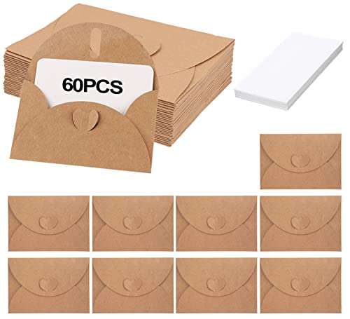 30 Sets Kleine Briefumschläge, 30 Blatt Kraftpapier Umschläge mit 30 Blatt Blanko Kärtchen, Kraftpapier Umschläge, Herz Briefumschläge Hochzeit für Geschenkkarten DIY Dankeskarten(10.5×7.1cm) von Devenirriche