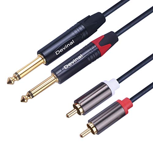 Devinal 2x 6,35 mm zu 2 RCA Kabel, Dual 6,35 mm zu 2RCA Kabel, Heavy Duty 1/4 Audio Interconnect Adapter, 1,5 m von Devinal
