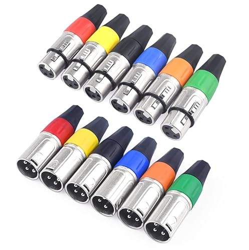 Devinal XLR-Stecker, farbige 3-polige XLR-Enden, männlich/weiblich, für Mikrofon, DMX-Stecker, vernickelt, silberne Kontakte, Lötart, 6 Paar von Devinal