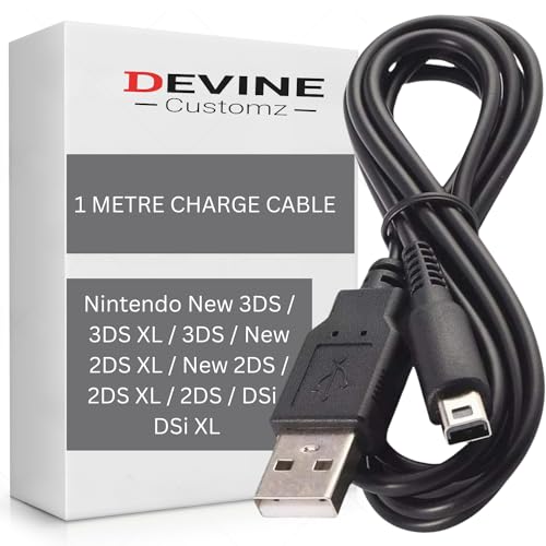 DevineCustomz® USB-Ladekabel für Nintendo 3DS/3DS XL/3DS/2DS XL/2DS/2DS XL/2DS/DSi/DSi XL, Schwarz von Devine Customz