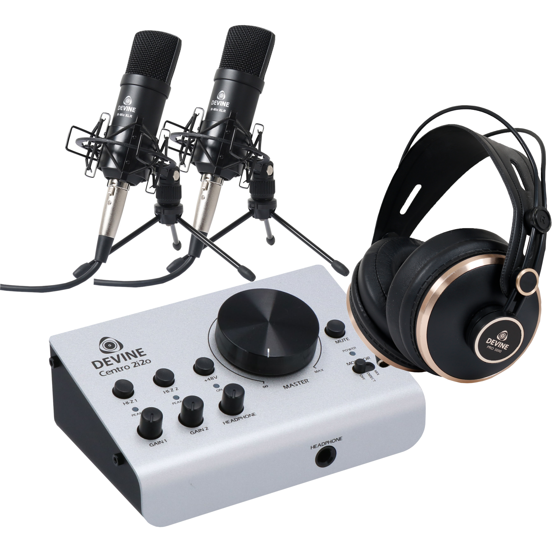 Devine Centro 2i2o Recording Bundle with 2x M-Mic XLR + Studio Headphones Devine Centro 2i2o Recording Bundle with 2x M-Mic XLR + Studio Headphones von Devine