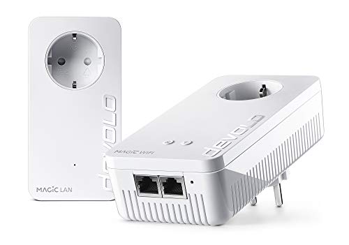 Devolo Magic 2 WiFi: Powerline mit WLAN Funktion zur Leistungssteigerung, WiFi bis zu 2400 Mbit/s AC, 2X Gigabit Adapter mit LAN-Anschluss, integrierte Steckdose, Mesh WiFi, Access Point, weiß von Devolo