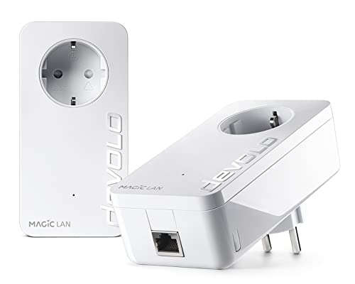 devolo 8413 Magic 2 LAN Starter Kit, LAN Powerline Adapter -bis 2.400 Mbit/s, ideal für Gaming & Home Office, 2x Gigabit LAN Anschluss, dLAN 2.0, weiß, ohne WLAN von Devolo