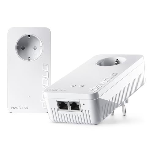 devolo 8415 WLAN Powerline Adapter, Magic 1 WiFi Starter Kit -bis zu 1.200 Mbit/s, Mesh WLAN, Powerlan WLAN Steckdose, 2x LAN Anschluss, dLAN 2.0, weiß von Devolo