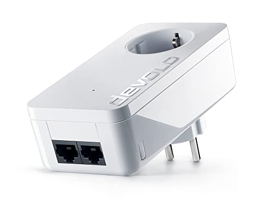 devolo LAN Powerline Adapter, dLAN 550 duo+ Erweiterungsadapter -bis zu 500 Mbit/s, Powerlan Adapter, LAN Steckdose, 2x LAN Anschluss, weiß von Devolo