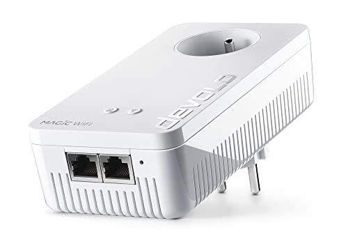 devolo Magic 2 WiFi 6 Erweiterungsadapter: 1 x CPL WiFi-Adapter, Gigogne Steckdose (2400 Mbits, Mesh, 2 x Gigabit-Ethernet-Ports) ideal für Telearbeit, Gaming, Streaming, Französische Steckdose von DEVOLO