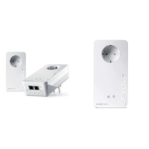 devolo Magic 2 WiFi 6 Starter Kit & Magic 2 WiFi Next Erweiterungsadapter, WLAN Powerline Adapter -bis 2.400 Mbit/s, dLAN 2.0, weiß von Devolo