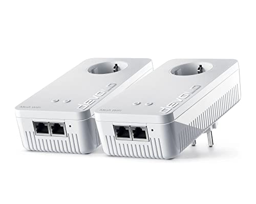 devolo Mesh WiFi Adapter, Mesh WLAN 2 Starter Kit -bis zu 1.200 Mbit/s, WLAN Mesh Netzwerk, 4x Gigabit LAN Anschluss, WLAN Steckdose, dLAN 2.0, weiß von Devolo