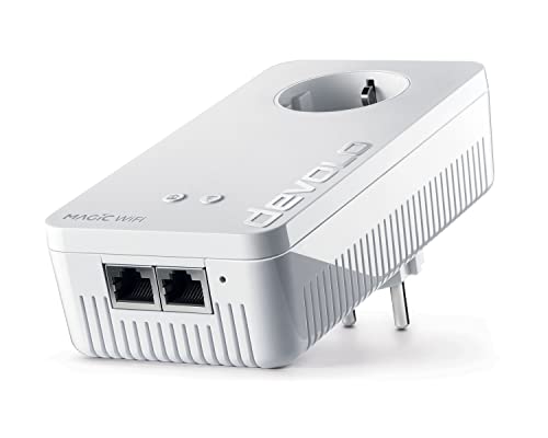 devolo WLAN Powerline Adapter, Magic 1 WiFi Erweiterungsadapter -bis zu 1.200 Mbit/s, Mesh WLAN, WLAN Steckdose, 2x LAN Anschluss, dLAN 2.0, weiß von Devolo