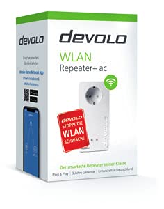 devolo Wi-Fi Repeater+ ac: Wi-Fi-Repeater mit Steckdose, schnelleres Internet Dank Dual Wi-Fi-Technologie, kompatibel mit Allen Routern (1200Mbit/s, 2X LAN-Ports, AP-Modus, Access Point) von Devolo