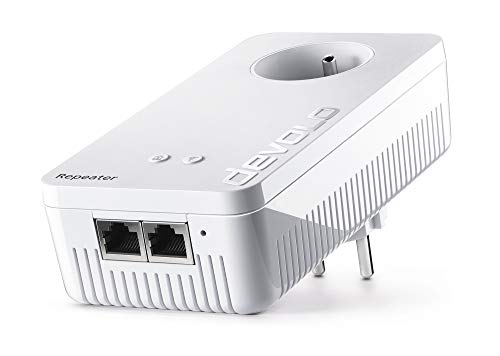 devolo WiFi Repeater+AC: WiFi-Verstärker mit integriertem Stecker, schnelles Internet dank Dualband-WLAN, kompatibel mit allen Internetboxen, (1200 Mbit/s, 2x Ethernet-Ports, Access Point Modus) von Devolo