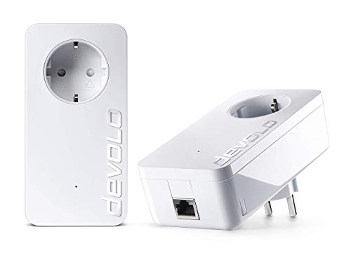 devolo dLAN 1200+ Starter Kit Powerline (1200 Mbit/s Internet über die Steckdose, 1x LAN Port, 1x Powerlan Adapter, integrierte Steckdose, PLC Netzwerkadapter) weiß von Devolo