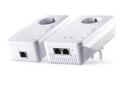 devolo dLAN 1200+ WiFi ac - Kit de inicio de adaptador de comunicación por línea eléctrica PLC (Powerline, 1200 Mbps, 2 adaptadores, 2 puertos LAN, repetidor WiFi, amplificador de señal WiFi), blanco von Devolo