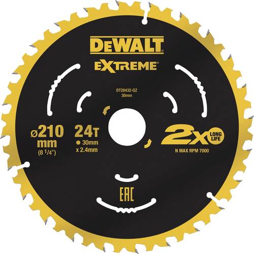 DEWALT DT20432-QZ Kreissägeblatt 210 x 30 x 2.4mm Zähneanzahl: 24 1St. DEWALT DT20432-QZ Kreissägeblatt 210 x 30 x 2.4mm Zähneanzahl: 24 1St. von Dewalt